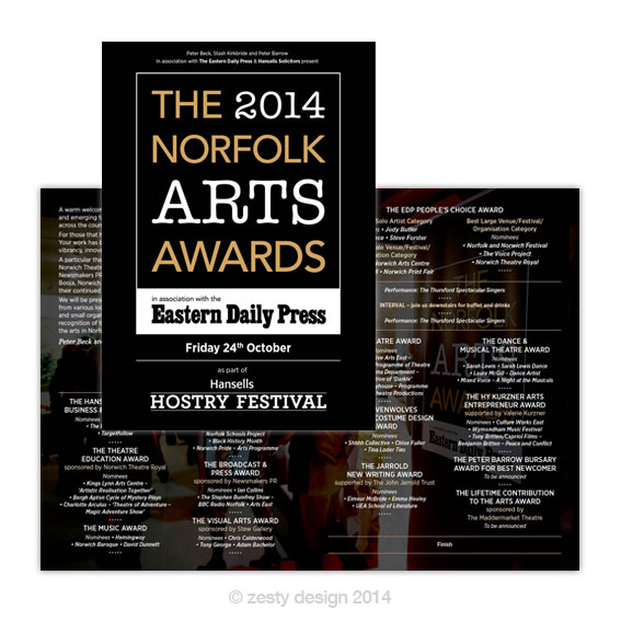 Norfolk Arts Awards 2014 programme design