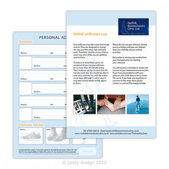 Norfolk Biomechanics Clinic orthoses flyer design