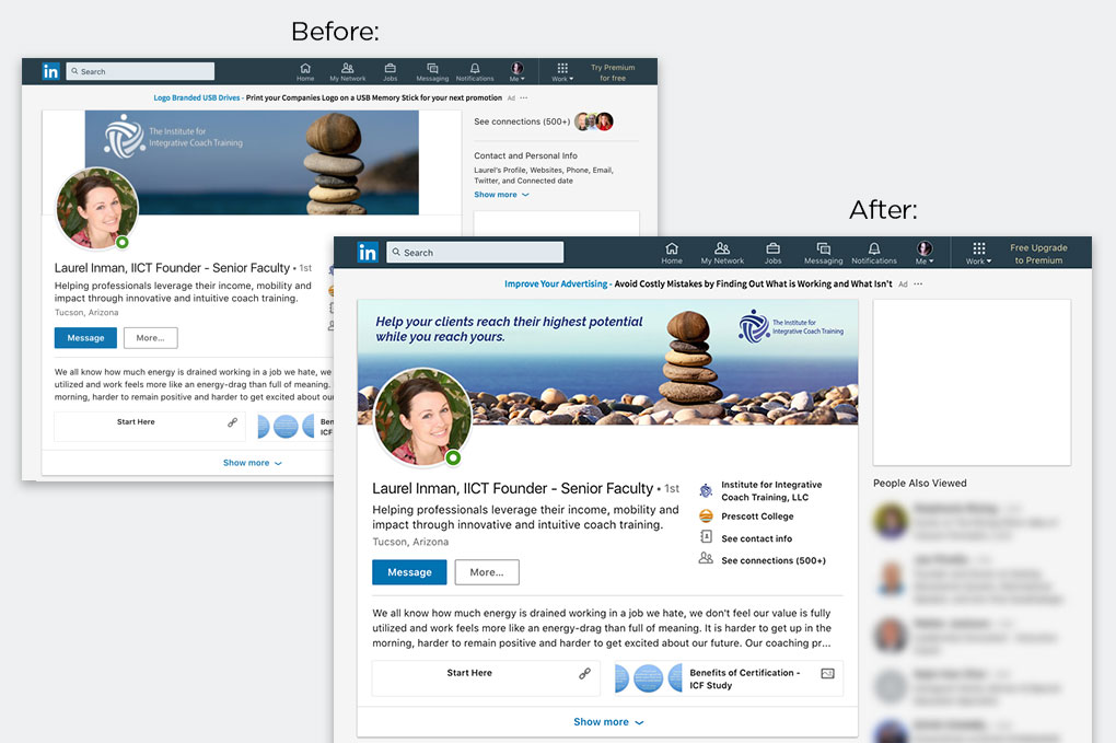 IICT case study: before and after picture for LinkedIn channel