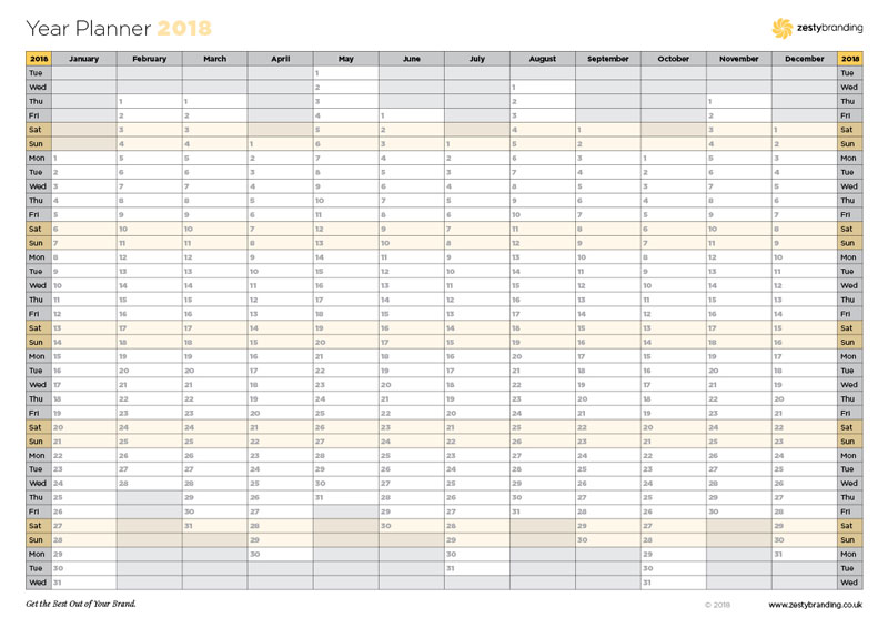 Zesty year planner 2018