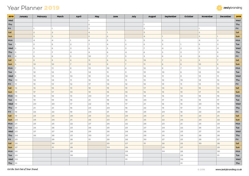 Zesty year planner 2019